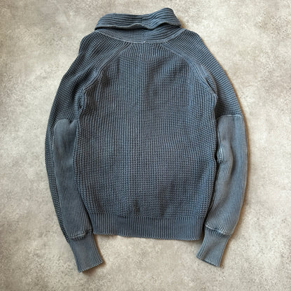 Replay Blue Knit Button-Up Shawl Collar Cardigan M