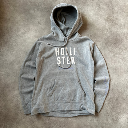 Hollister Grey Stacked Logo Hoodie M