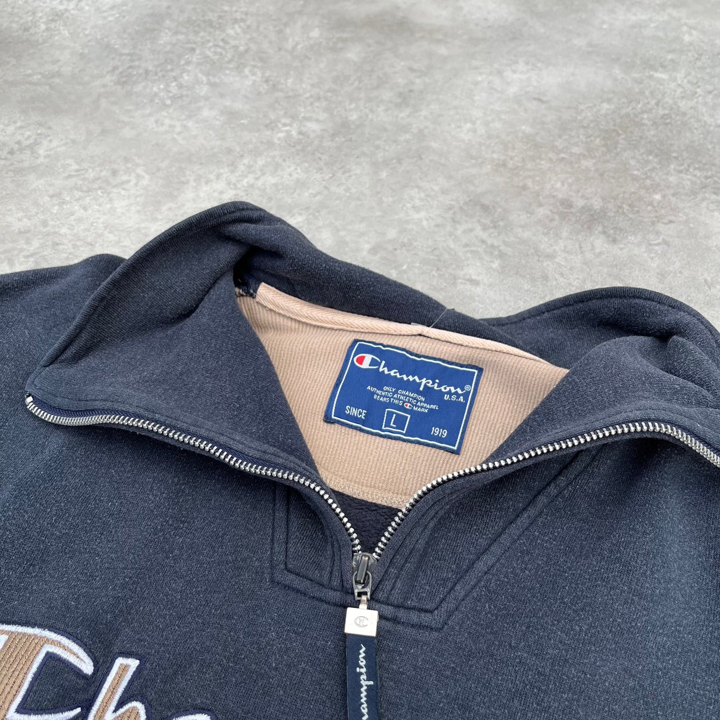 Champion Navy Quarter Zip Sweatshirt L