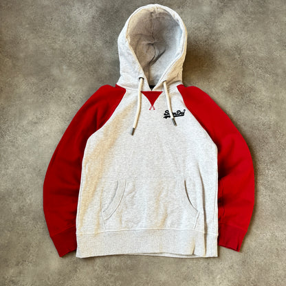 Superdry Light Grey & Red Raglan Sleeve Hoodie M
