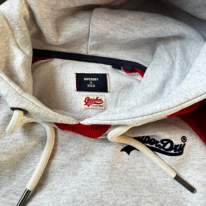 Superdry Light Grey & Red Raglan Sleeve Hoodie M