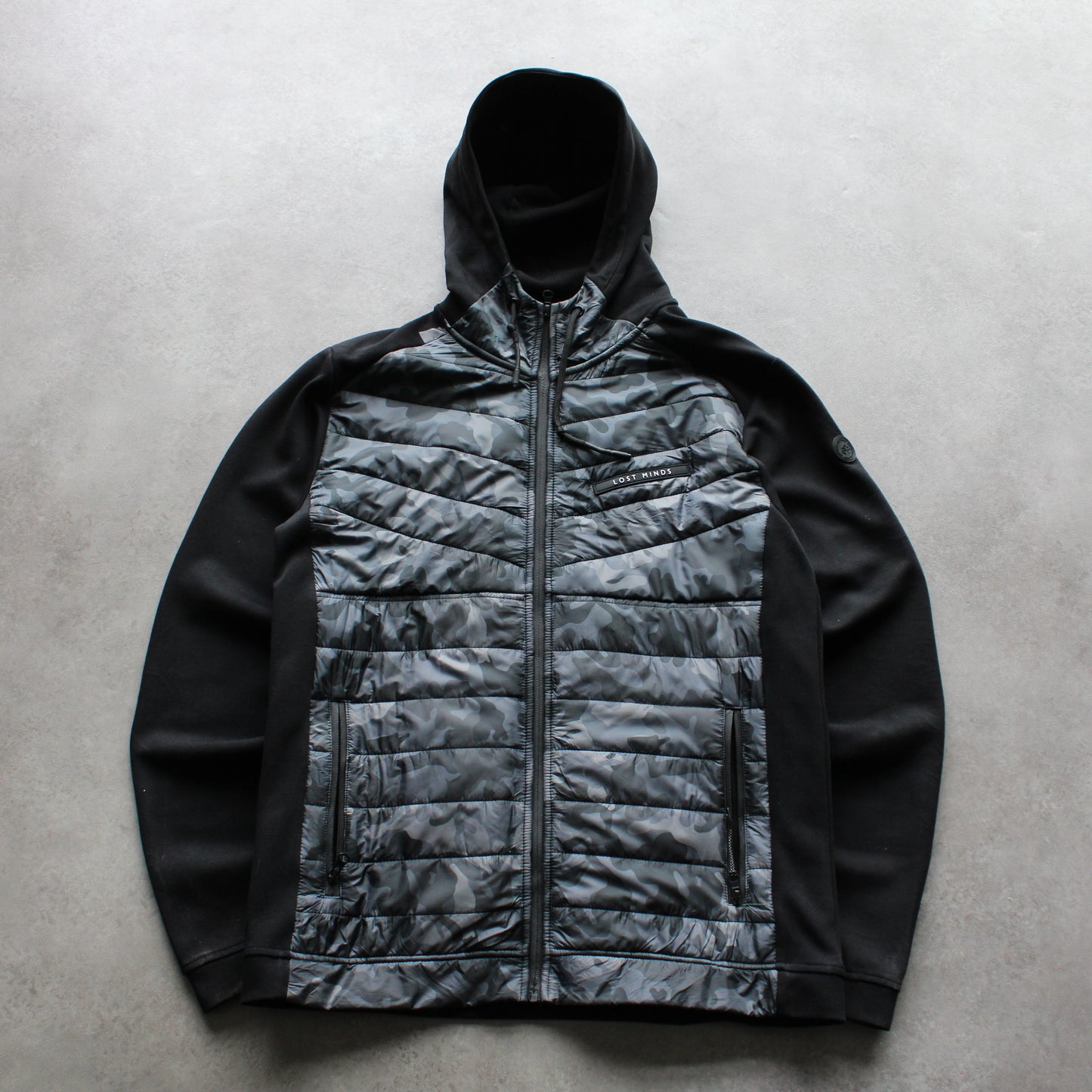 Lost Minds Hybrid Camo Hoodie Jacket – Black/Grey (Man-XL)