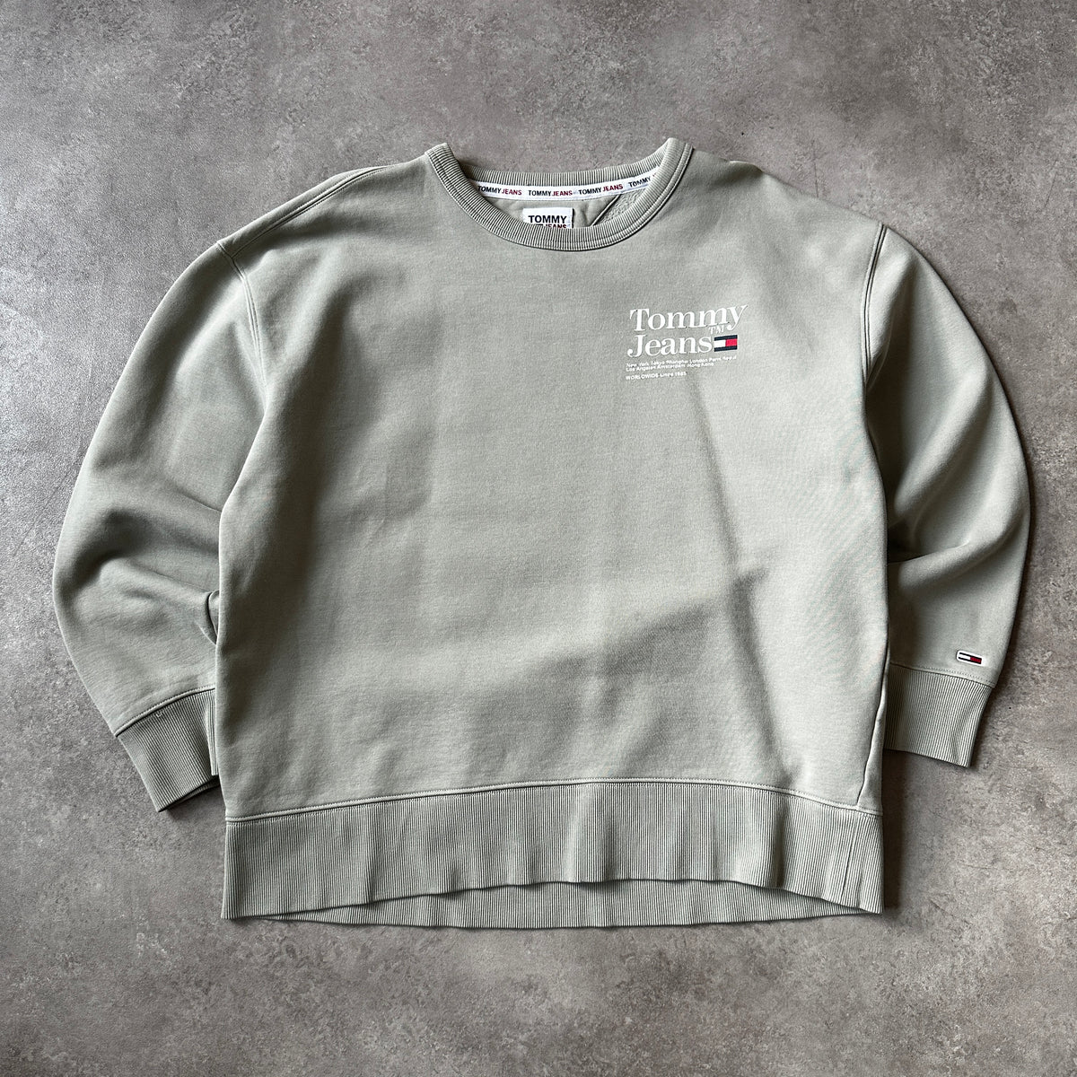 Tommy Jeans Sage Green Small Chest Logo Crewneck L
