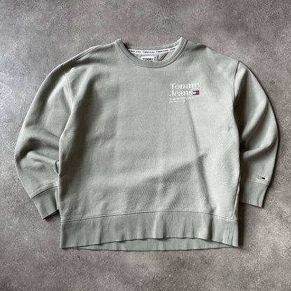 Tommy Jeans Sage Green Small Chest Logo Crewneck L
