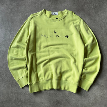 Stone Island Lime Green Stencil Chest Logo Crewneck M
