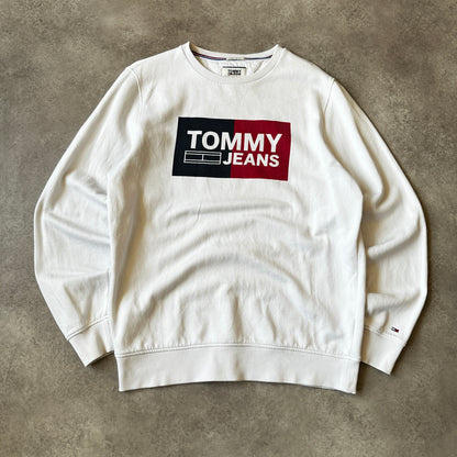 Tommy Jeans White Box Logo Crewneck Sweatshirt L