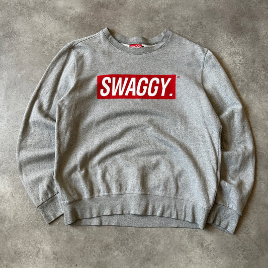 Swaggy Grey Red Box Logo Crewneck Sweatshirt XL