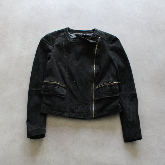 Split Leather Black Crop Jacket (Woman-S)