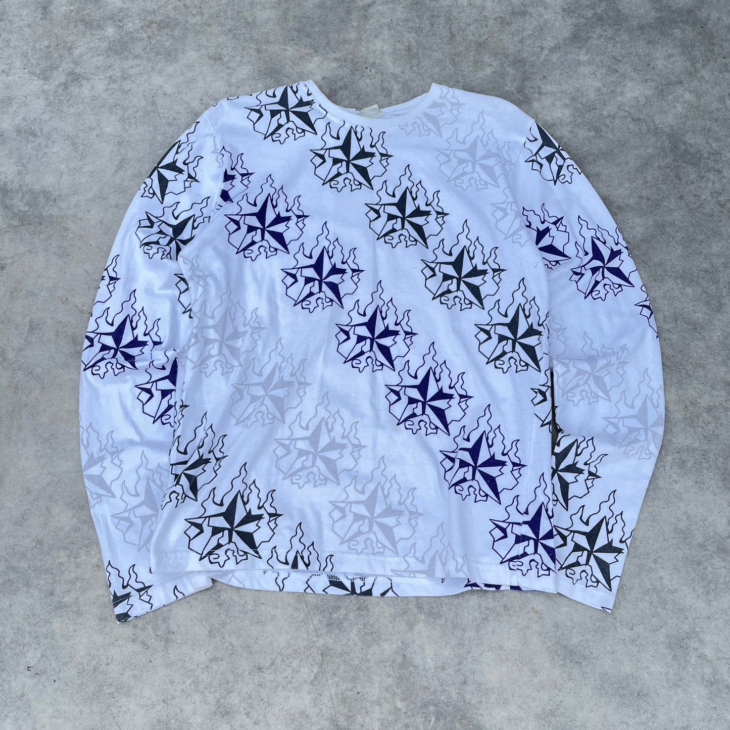 XXX Y2K White All Over Print Long Sleeve Shirt L