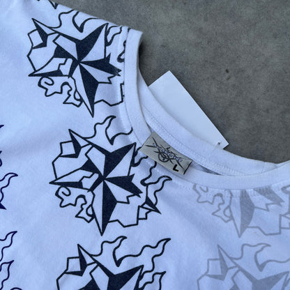 XXX Y2K White All Over Print Long Sleeve Shirt L