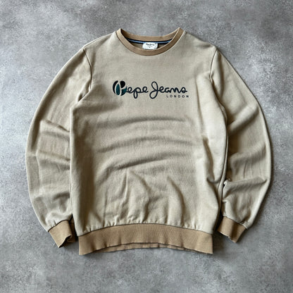 Pepe Jeans Beige Script Logo Crewneck Sweatshirt M