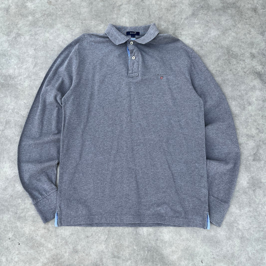 Gant Grey Long Sleeve Polo Shirt L