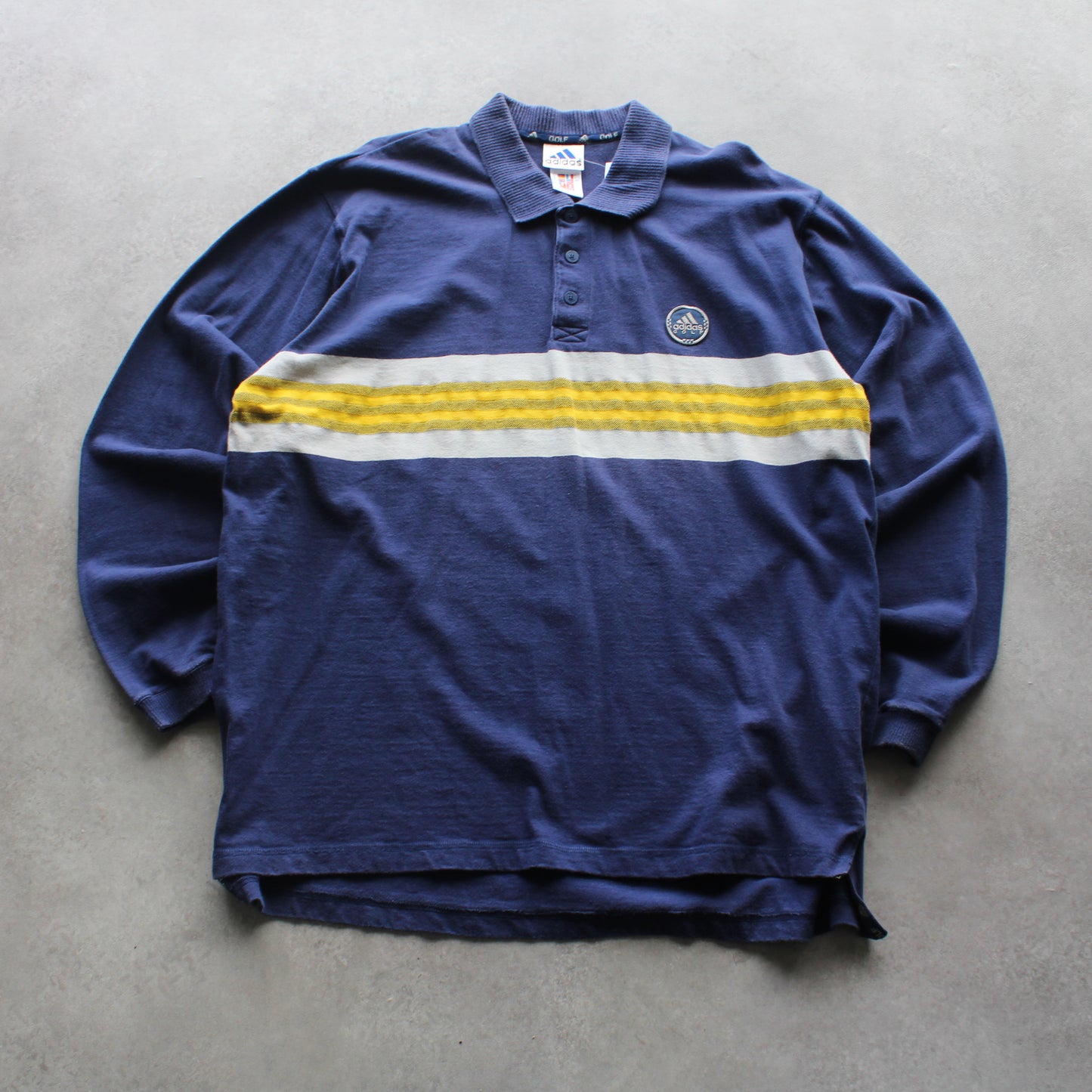 Adidas Golf 90’s Vintage Long Sleeve Polo Shirt - Navy/Yellow (Man-XL)