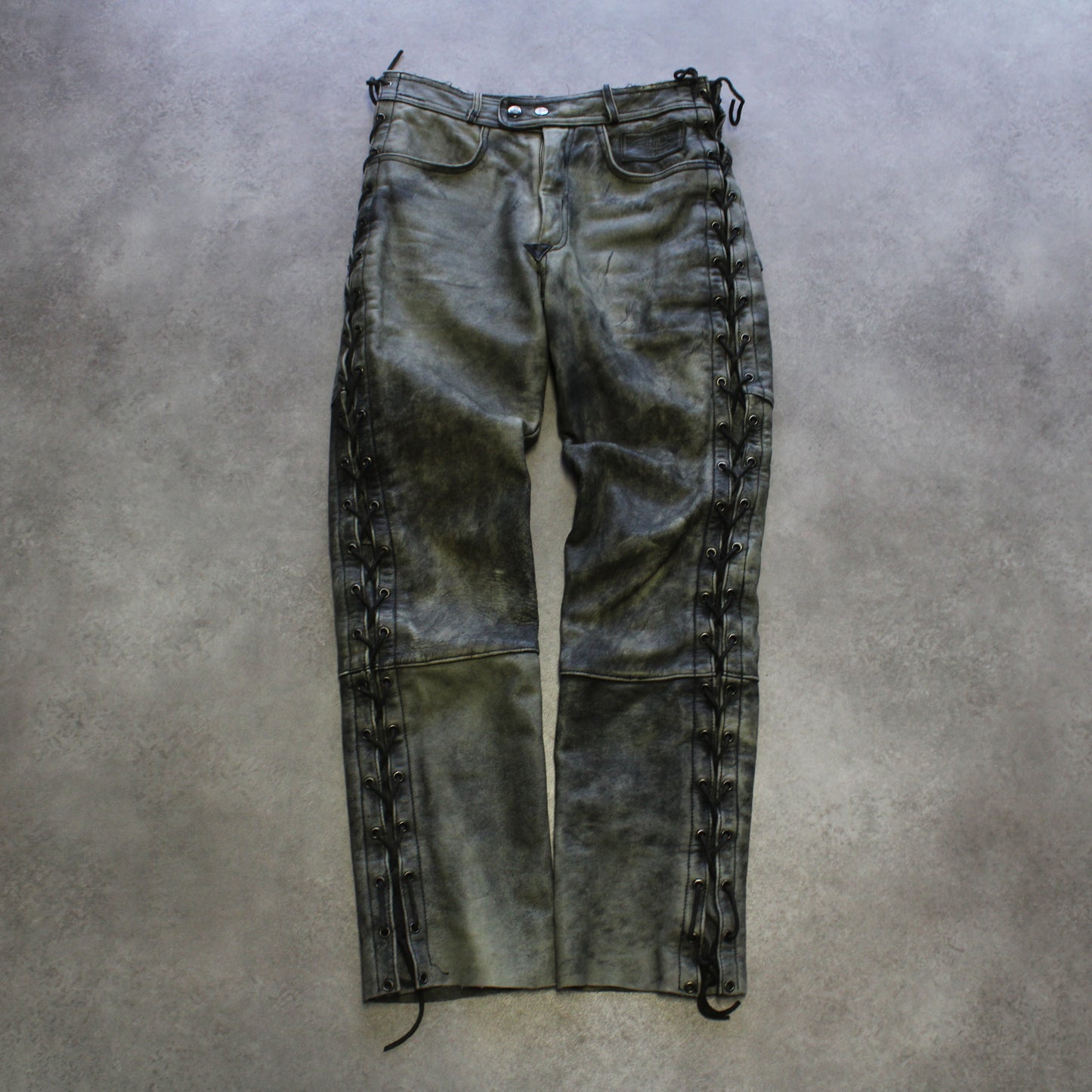 Vintage Distressed Leather Pants – Grey (Man-W30)
