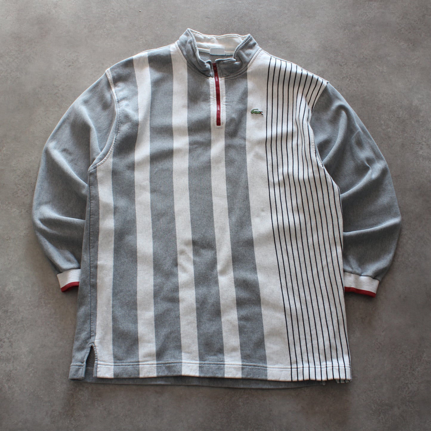 Lacoste Vintage Quarter Zip – Grey/White (Man-XXL)