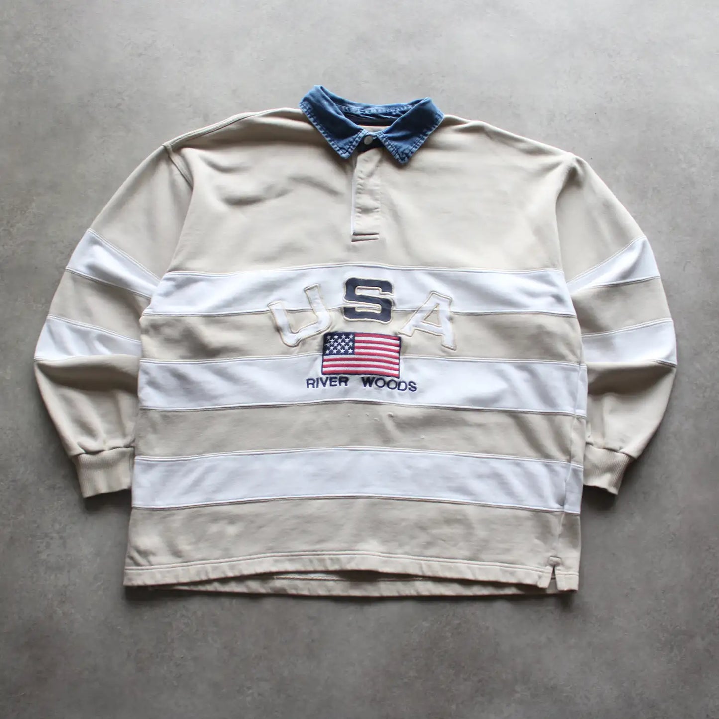 River Woods USA Rugby Shirt – Beige/White (Man-XS)
