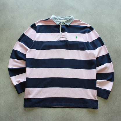 Ralph Lauren Long Sleeve Polo Shirt – Pink/Navy Striped (Man-XXL)