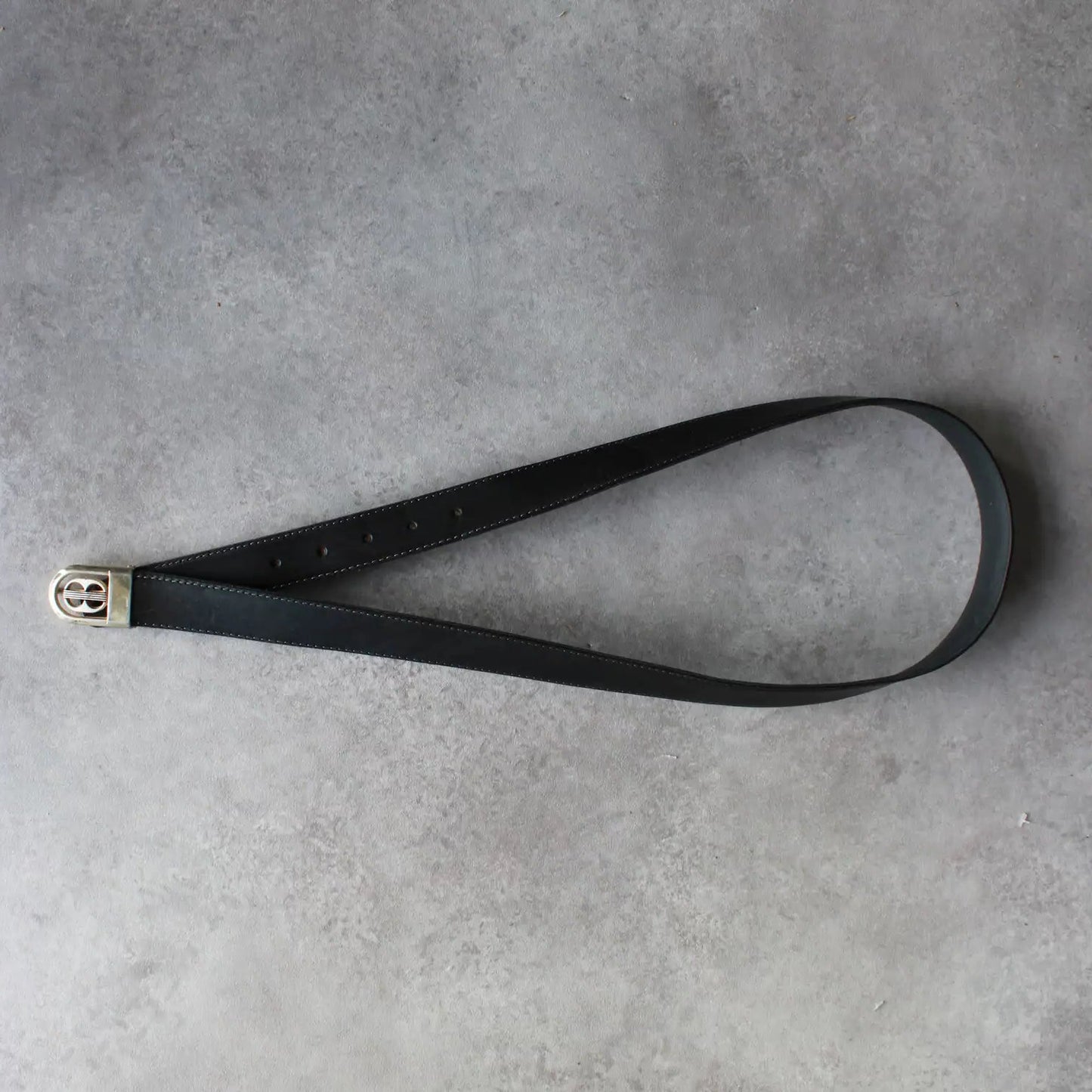 Vintage Double-Circle Logo Leather Belt – Black (Man-115cm)