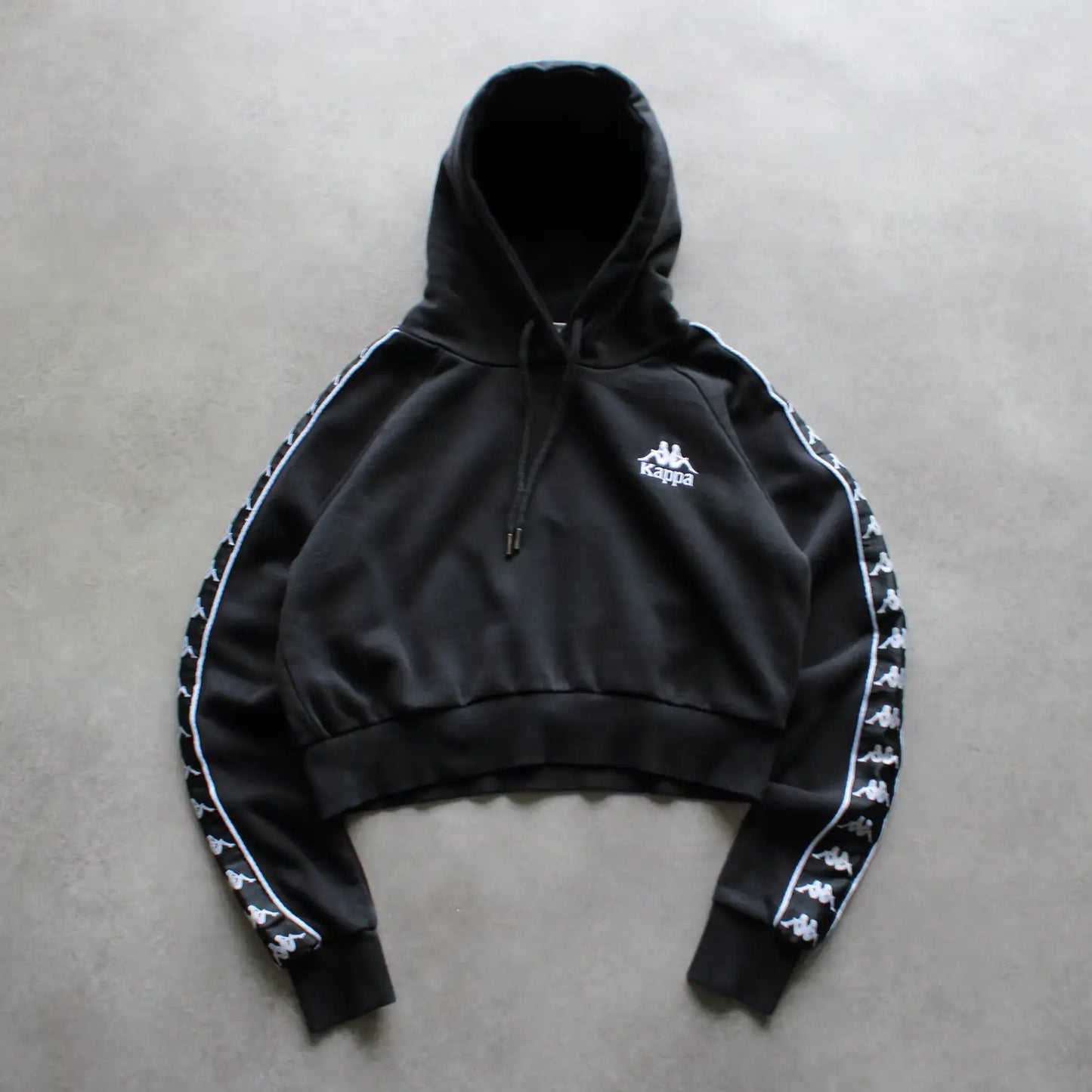 Kappa Cropped Logo Tape Hoodie – Black (Woman-M)