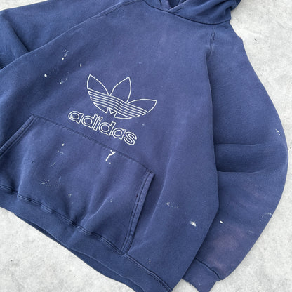 Vintage 90s Adidas Trefoil Distressed Hoodie Navy Blue