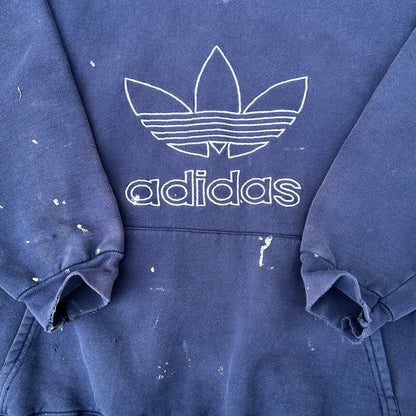 Vintage 90s Adidas Trefoil Distressed Hoodie Navy Blue