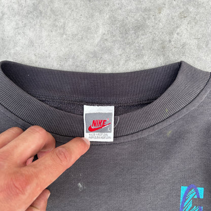 Y2K Nike Mini Swoosh Distressed Crewneck Sweatshirt L