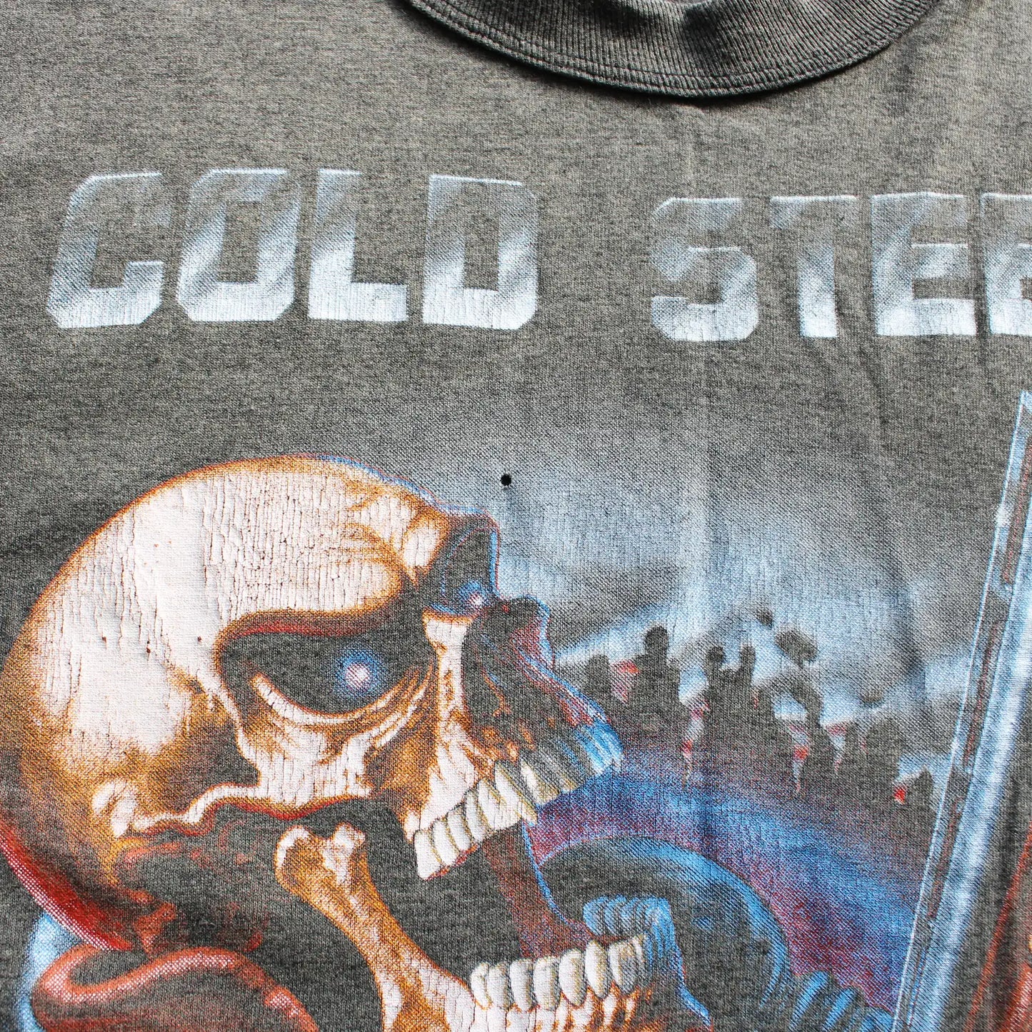 Vintage “Cold Steel Hot Lead” Printed T-Shirt – Black (Man-M, Faded & Flawed)