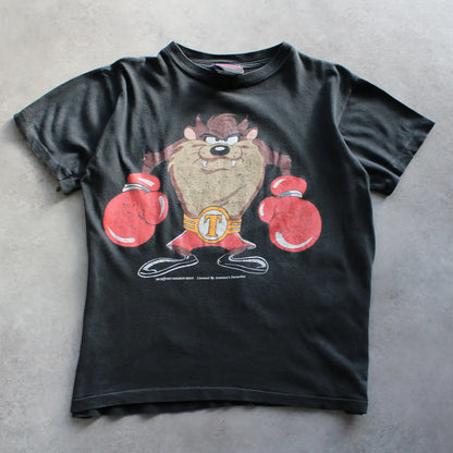 Vintage Looney 1993 Tunes “Taz vs Daffy” Boxing Double-Sided T-Shirt – Black (Man-M, Flawed)