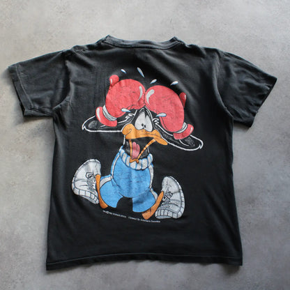 Vintage Looney 1993 Tunes “Taz vs Daffy” Boxing Double-Sided T-Shirt – Black (Man-M, Flawed)