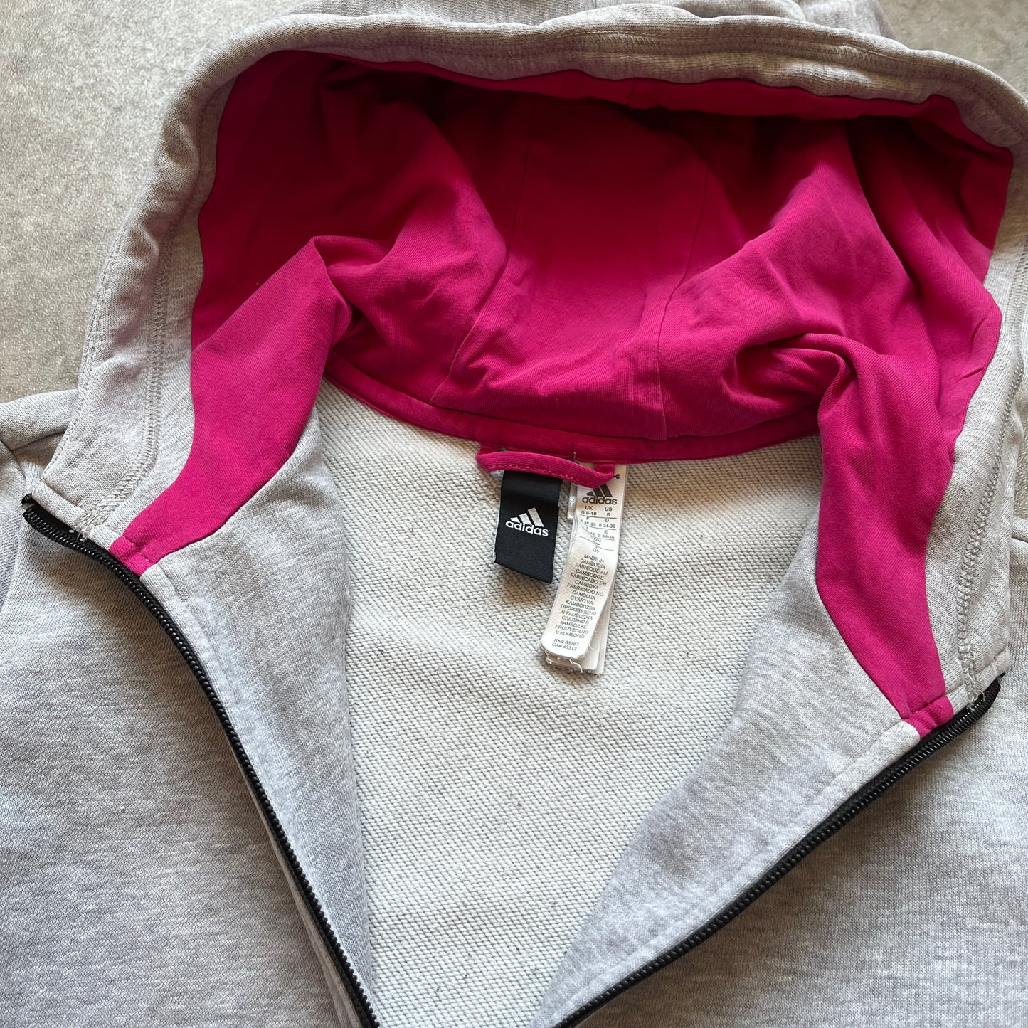 Adidas Grey Pink Zip Hoodie S