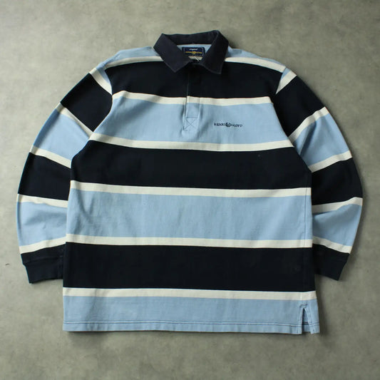Henri Lloyd Long Sleeve Rugby Piqué – Blue & Black Striped (Man-L)