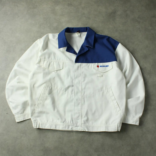 Kübler Suzuki Workwear Jacket – White & Blue Zip Work Jacket (Man-L)