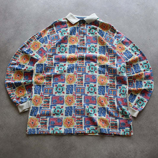 Elle et Lui 1/4-Button Long Sleeve Polo Shirt (Man-XL)