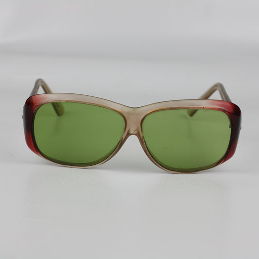 Retro Oversized Sunglasses – Green Lenses & Red-Beige Frame