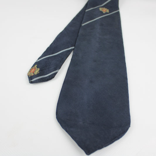 Navy Blue Crest Striped Tie – Classic Preppy Look