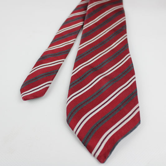 BATISTINI Red Striped Silk Tie – Made in Italy