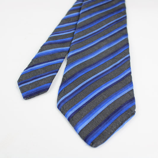BURTON & GRANT Blue Stripe Silk Tie – Hand Made