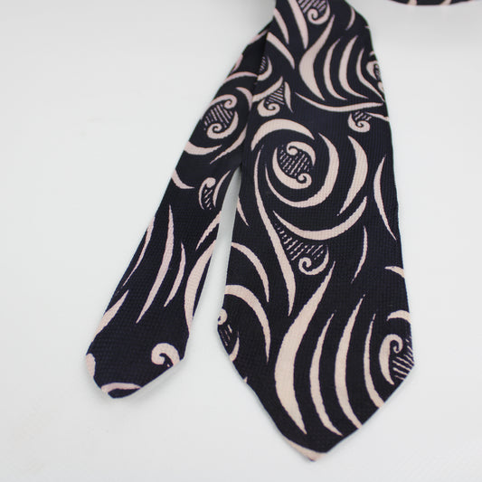 Black & Beige Abstract Pattern Tie – Vintage Bold Look