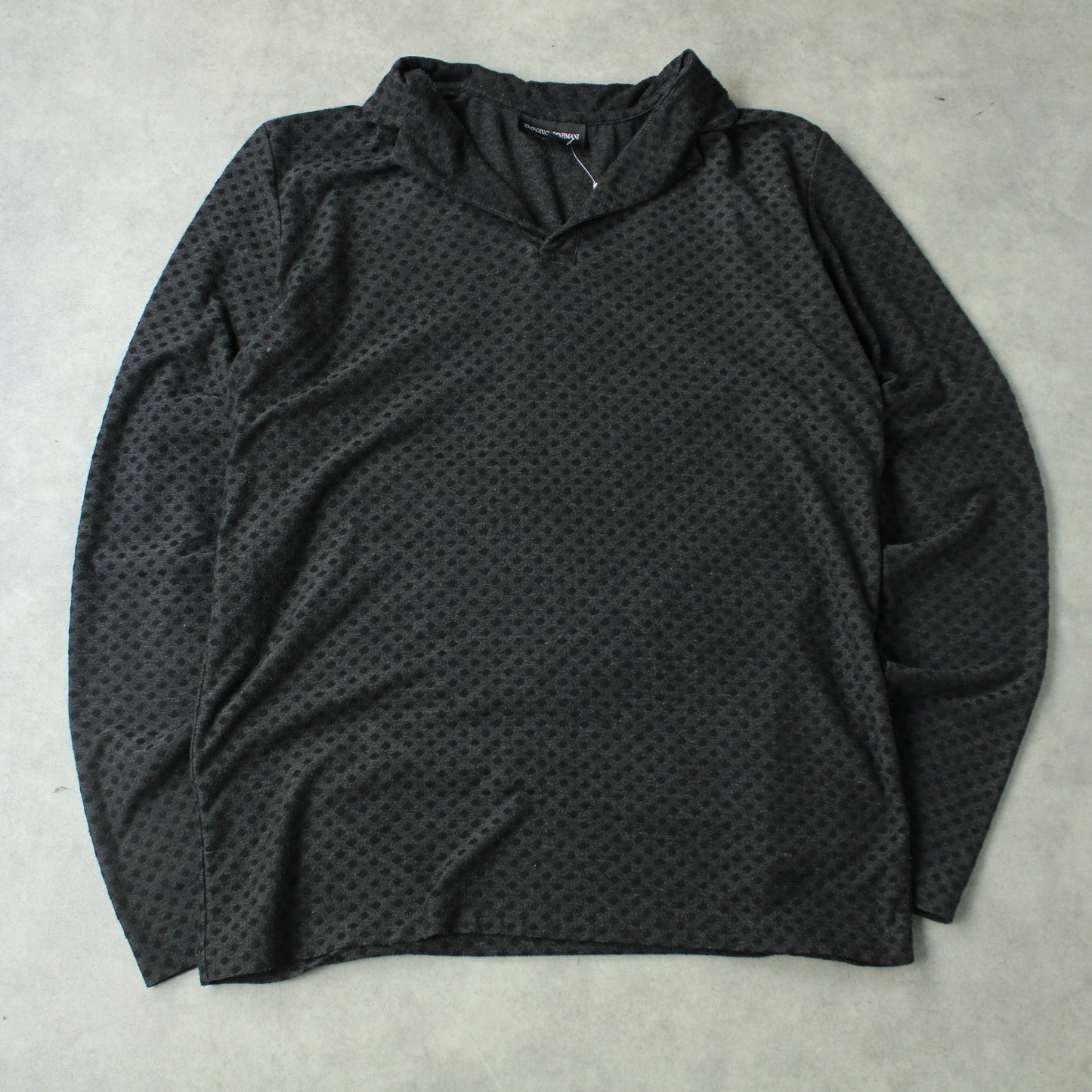 Emporio Armani Patterned Long Sleeve Polo – Charcoal Grey (Man-M)