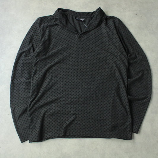Emporio Armani Patterned Long Sleeve Polo – Charcoal Grey (Man-M)