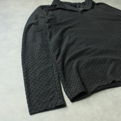 Emporio Armani Patterned Long Sleeve Polo – Charcoal Grey (Man-M)