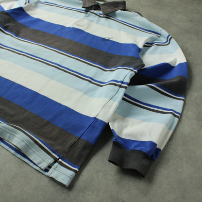 South Pole Striped Long Sleeve Piqué Polo – Blue/White (Man-M)