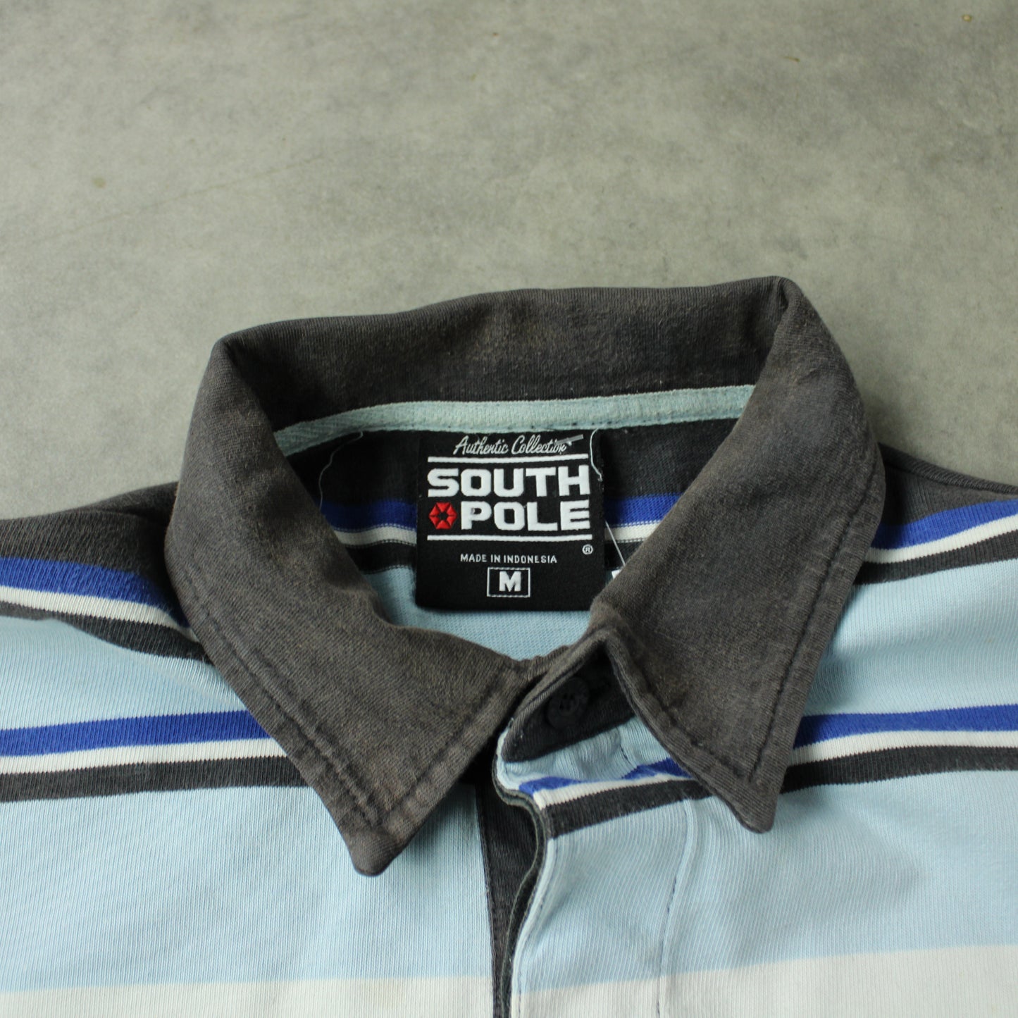 South Pole Striped Long Sleeve Piqué Polo – Blue/White (Man-M)