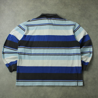 South Pole Striped Long Sleeve Piqué Polo – Blue/White (Man-M)