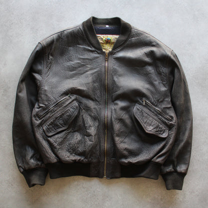 Hardy & Co Brown Leather Bomber Jacket (Man-XL)