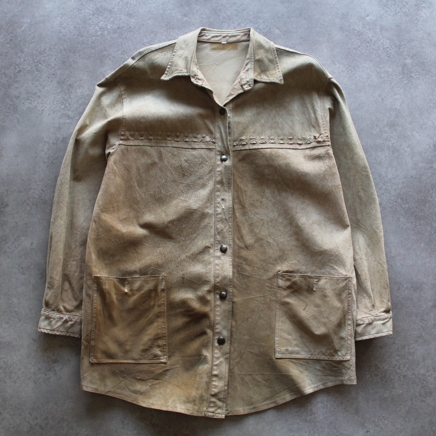 Vintage Beige Leather Shirt Jacket (Man-L)