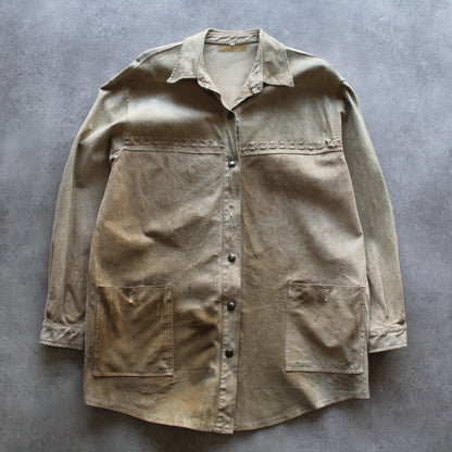 Vintage Beige Leather Shirt Jacket (Man-L)