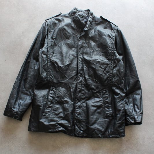 Vintage Black Leather Military Jacket (Man-XL)