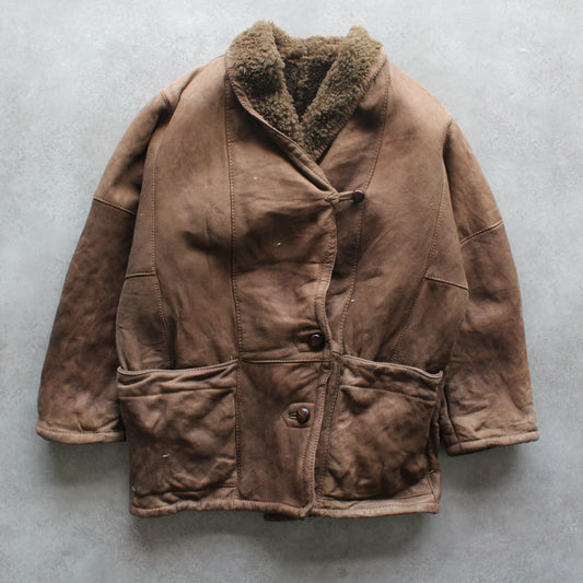 Vintage Brown Shearling Leather Jacket with Fur Lining (Man-L)