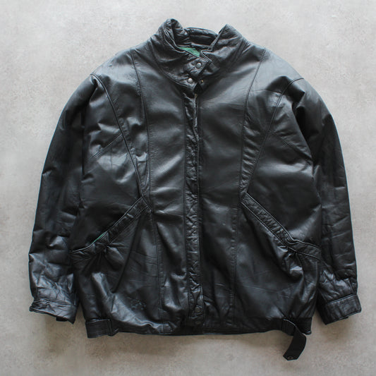 Vintage Black Leather Jacket – Biker Style (Man-L)